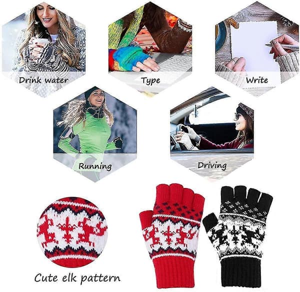 Halvfinger Vantar - Dam Vinter Varma Handskar Stickade Handskar Ullvantar För Kallt Väder Vindtäta [YJD] black