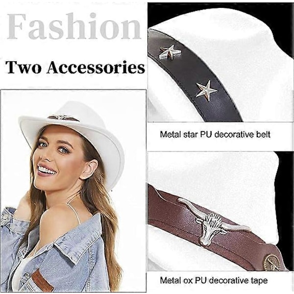 Klassisk Cowboyhatt Herr, Cowboyhatt med Bred Brätte för Dam, Western Cowboy Stil Hatt[HK] White