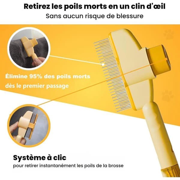 SmartBrush kattekam, 2025 SmartBrush anti-dødt hår børste – blød, effektiv og selvrensende loppekam (Gul) (YJD)