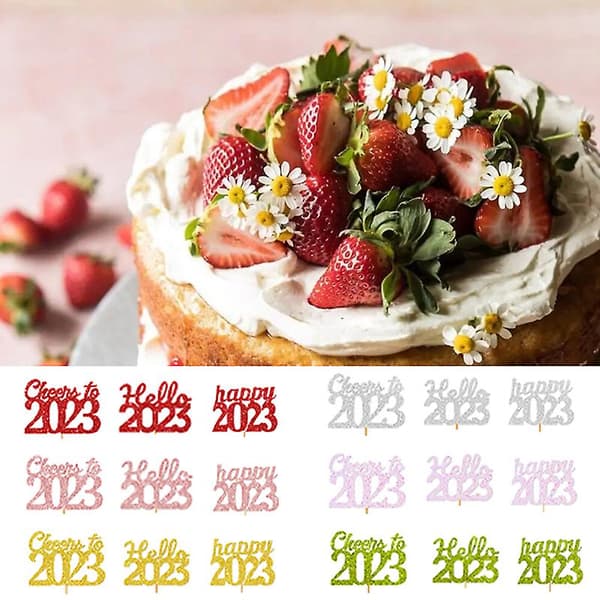 12 stk. 2023 Kagepynt 2023 Nytårsfest Glitter Cupcake Kagepynt [YJD] Multicolor