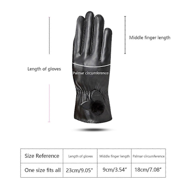 Dam Full Screen Handskar Vinter Utomhus Plus Sammet Varma Mode Läderhandskar Körning AA778[YJD] BK