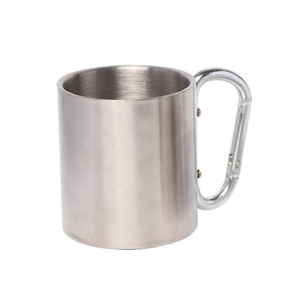 Utendørskrus, rustfritt stål, karabinkrok, dobbeltvegget, 300 ml, sammenleggbart håndtak[YJD]