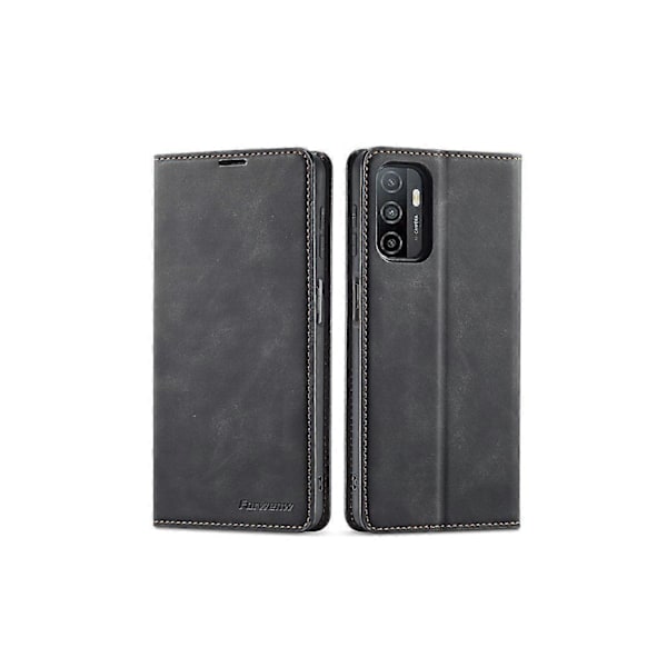 Samsung Galaxy A32 5G Fodral, Premium PU Läder Omslag TPU Stötfångare med Korthållare Ställ Dold Magnetisk Stötsäker Flip Plånboksfodral [HK] Black