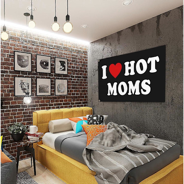 Love Hot Moms I Love Hot Dads Flagga Rolig Tapestry Flaggor för Rum Sovrum Sovsal Väggdekor Mors Dag Födelsedag Alla Hjärtans Dag Present[YJD] 2 Buckles A
