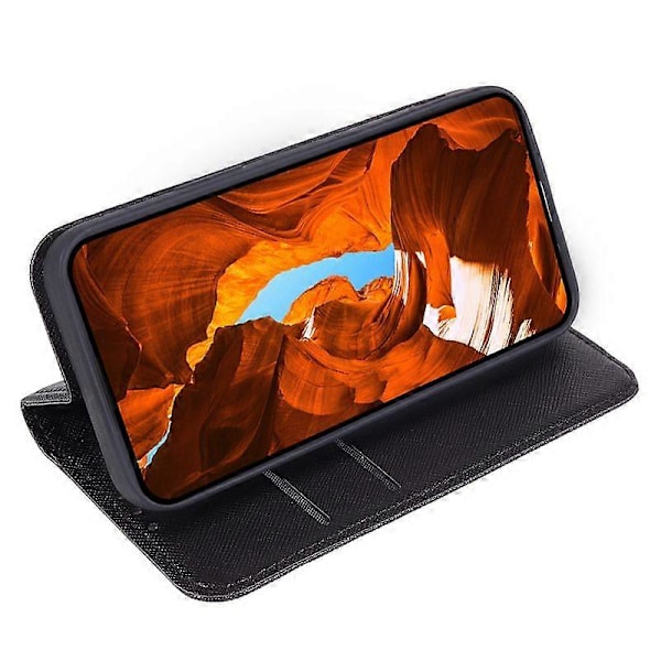 För Honor Magic7 Lite 5G/ X9c 5G Fodral Korsstruktur Läder Telefonskal Dold Magnetisk [HK] Black
