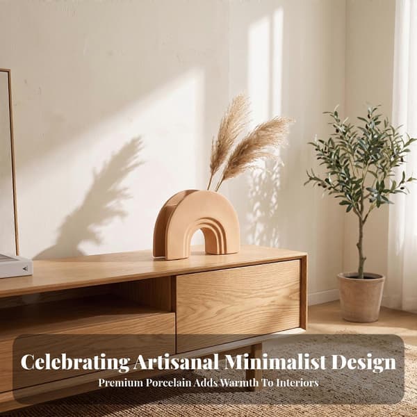 Vit porslinsvas med välvd båge | Slät matt finish, skulptural dekoration[YJD] Beige