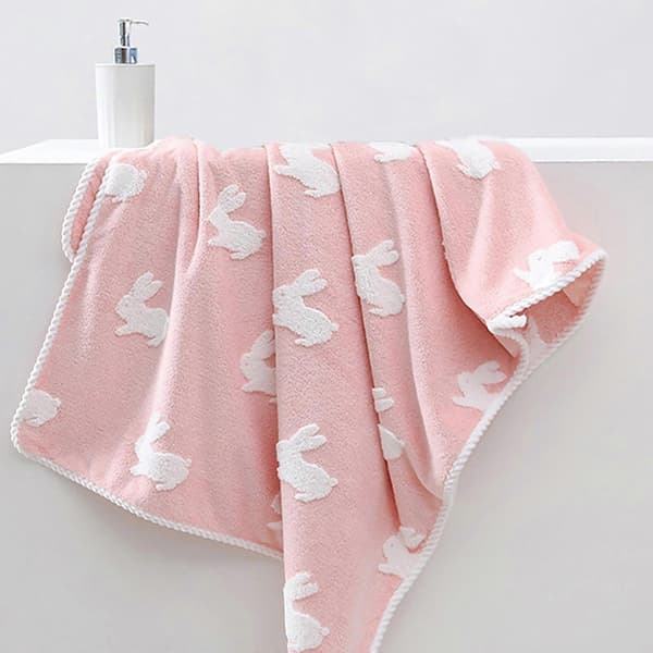 Kaniner Jacquard Badehåndklæder – Superbløde, Absorberende, Søde Hjemmebadeværelseshåndklæder; Kompatible med Badeværelsestilbehør[YJD] Pink