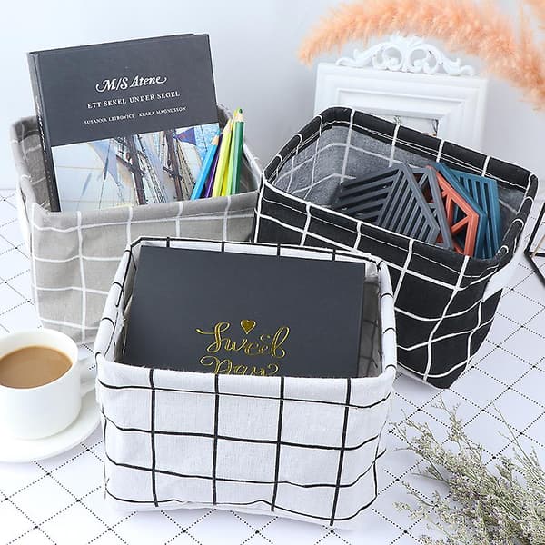 Geometri Skrivbordsförvaringslåda Bomull Linne Organizer Korg Vikbar Förvaringslåda[YJD] White 1pcs
