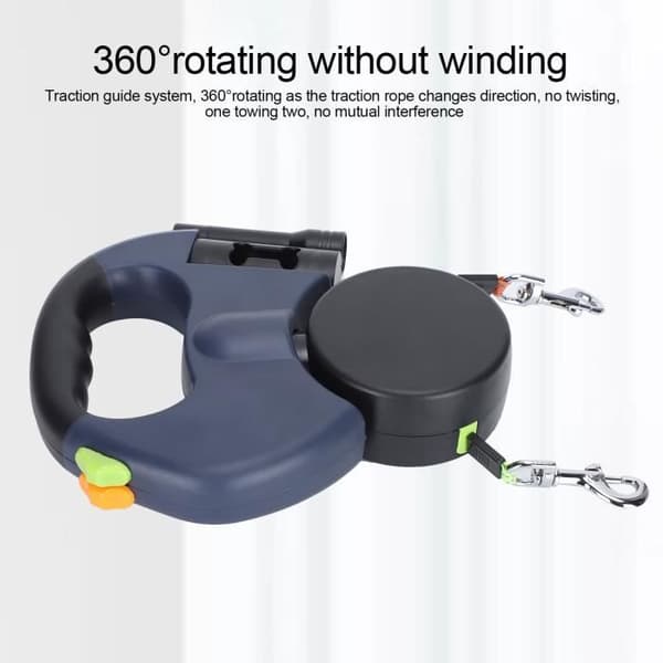 Infällbart hundkoppel - AYNEFY - Dubbelkoppel - Reflekterande nylon - 3m - 360° rotation (YJD)