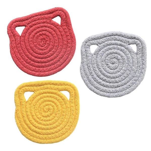 Underlägg i bomullstråd formade som kattöron, perfekta för vardagsrummet, 12x12 cm, vattenabsorberande, 3-pack [YJD]