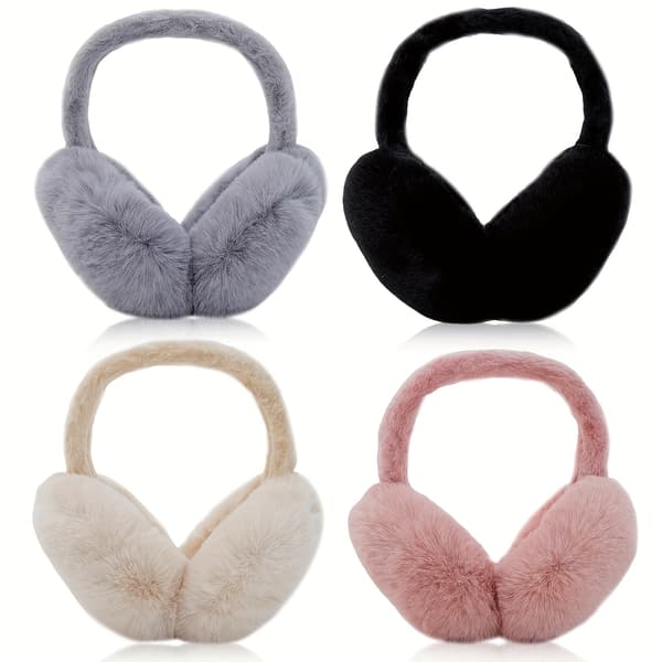4-pak (til 1 sæt) Vinterørekopper - Foldbare ørekopper i imiteret pels med elastik, varme, bløde ørevarmere til /, & s, bærbare koldtvejrstilbehør [YJD] Beige+Pink+Gery+Black 4 pcs