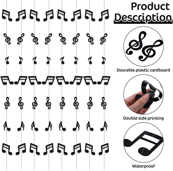 Prasacco 8 stykker musiknoder ornamenter, musikalske noder hængende papirdekoration 115 cm lange loftsnoder ornamenter til musiktemafester, M[YJD]