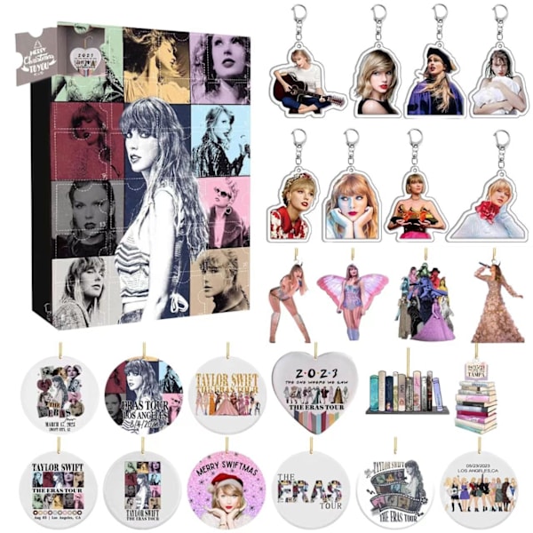 Julekalender 2024 Taylor Swift - Tell ned med 24 overraskelsesgaver, julepynt og armbånd, perfekt for jul og advent A
