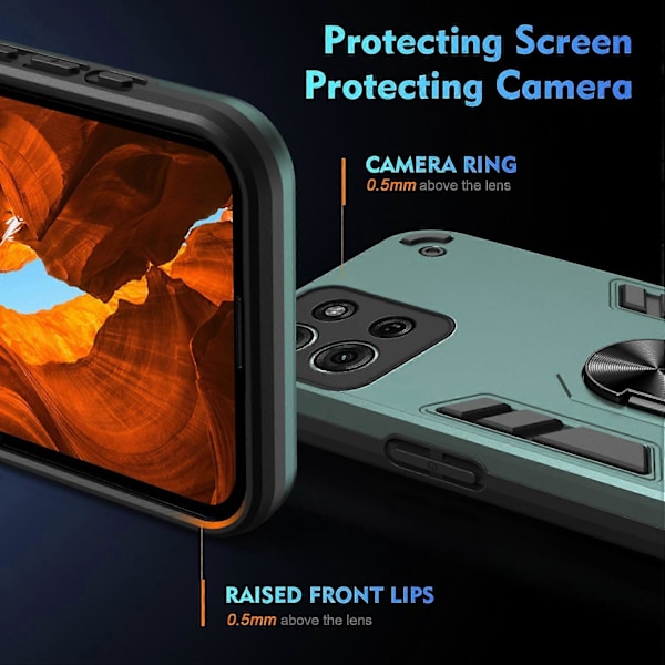 Til Motorola Moto G75 5G Cover PC TPU Drop Beskyttende Telefon Cover med Ring Støttefod -[HK] Multicolor Green