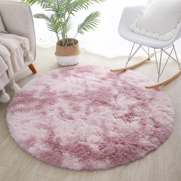 120 * 120 Cm Rund Fluffy Area Matta, Round Mjuk Shaggy Matta, Faux Fur Matt Mjuka Sovrumsmattor, Rainbow Area Mattor För Barn Baby Flickor Sovrum Plantskola Pink 2