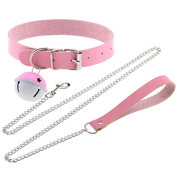 Punk Choker Halskjede Punk Dragskjede Klokke Choker Lær Krage Choker  (YJD) Pink