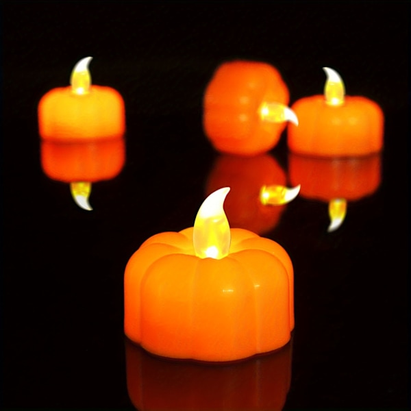 12 stk. Levende Orange Mini Græskar LED Telys - Batteridrevet, Flammeløs, Varmt Hvidt Glød, Dekorative Lys til Halloween, Thanksgiving (YJD) 12pcs