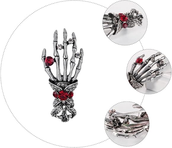 Dödskalleformad handbrosch, punk chic-stil, prydd med strass och tillverkad av legering. Mångsidig accessoar för kläder och väskor. (JYD)