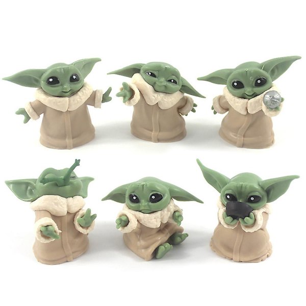 Baby Yoda Figuriner Lekekake Topper Sett Barnas Bursdagsdekorasjon Dusjfesttilbehør Mini Gaver (YJD) 6PCS