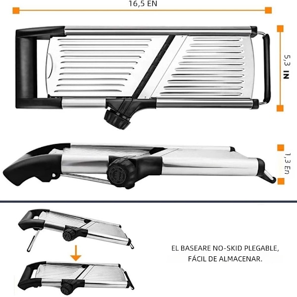 Justerbar Mandolin Slicer i 304 Rostfritt Stål, Professionell Grönsaksrivare med Blad, Köksredskap Black