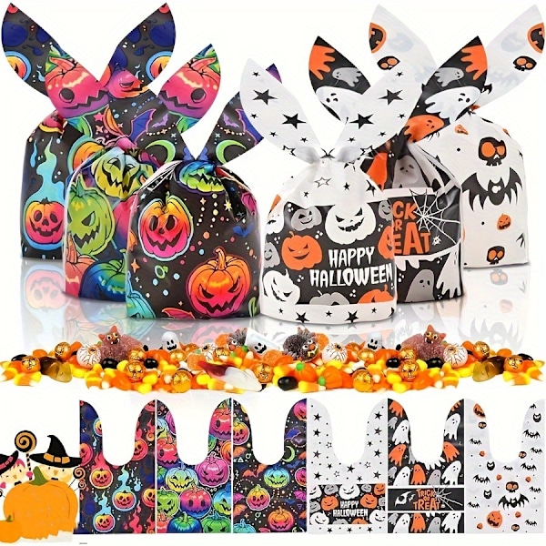 100 stk Halloween Trick or Treat Goodie Bags med 6 Unikke Designs til Festlige Gaveposer (YJD) Zombie