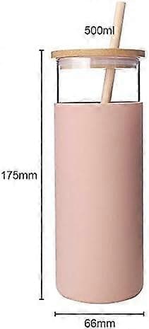 17Oz Glasmugg Bärbar Glasvattenflaska Sugrör Silikon Skyddshylsa Bambulock[YJD]