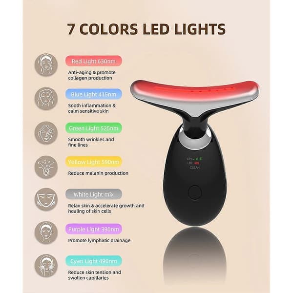 LED Ansigts- og Halsterapi Enhed 7 Farver Bærbar Hudpleje Sort[YJD] Black