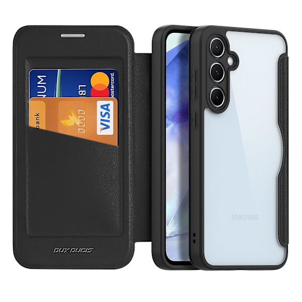 DUX DUCIS Skin X Pro Samsung Galaxy A55 5G:lle - Magneettinen Puhelimen Kotelo Nahkaisella Korttipaikalla, Käännettävä (YJD) Black Samsung Galaxy A55 5G