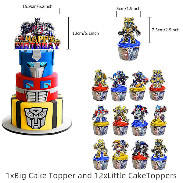 Transformers Temafestutstyr Sett Gratulerer Med Dagen Dekorasjoner Banner Ballonger Kake Cupcake Toppers  (YJD)