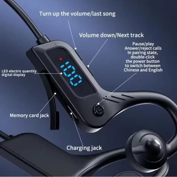 X7 Trådlösa Bluetooth Bone Conduction Hörlurar Vattentäta Hörlurar Digital Display [YJD][YJD] black