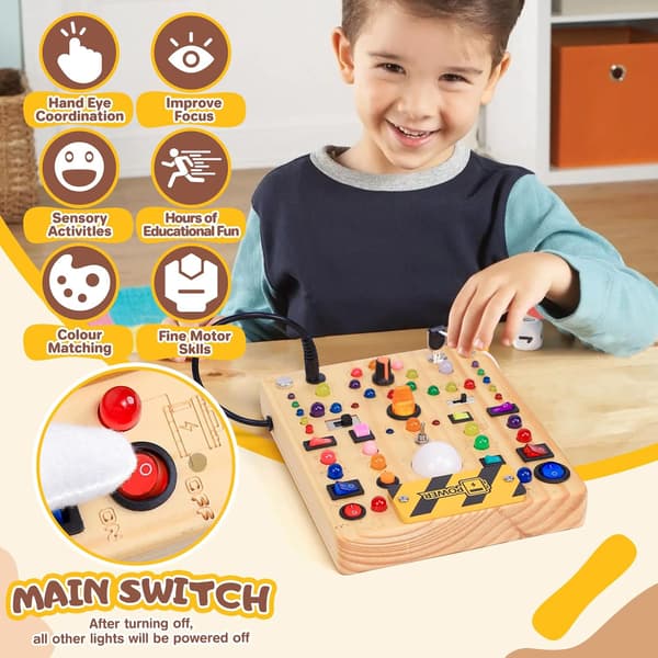 Montessori sensoriskt bord 2026 uppgraderad version med LED-ljusbrytare för barn [YJD]