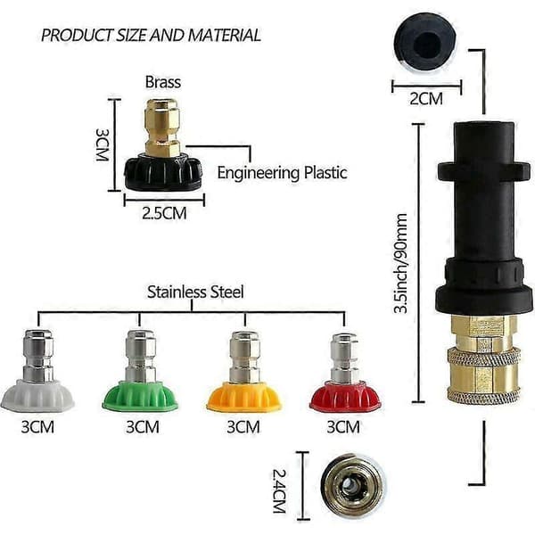 Högtryckstvättadapter, 6,35 mm snabbkoppling för Kärcher K2-K7, med 5 st högtrycksmunstycken, olika vinklar, 2,5 GPM[YJD]