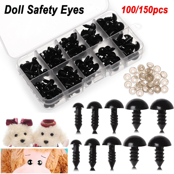 DIY-tilbehør for dukker i plast med eske, sikkerhetsøyne for dyr [kk] 150PCS