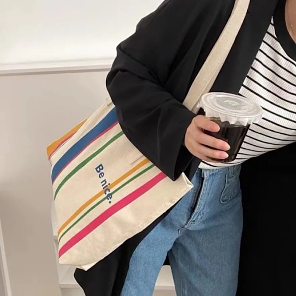 Simpel Enkelt Skulder Canvas Taske Koreansk Udgave Fritid Kunst Studerende Shopping Taske Pendler Computer Håndtaske(YJD) black