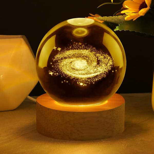 Vicloon 3D Galaxy Krystallkule Nattlys, Trebase, 3D Planeter, Romkrystallkule, LED[YJD] warm light Galaxy