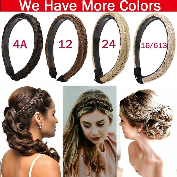Flätade pannband för kvinnor, hårband flätade hårstycken ser naturligt syntetiskt hår ut