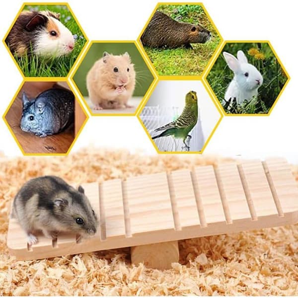 Hamsterleksaker, gungbroleksak i trä, molarleksaker, hamstertillbehör, tuggleksaker för marsvin - 19×7×3cm (YJD)