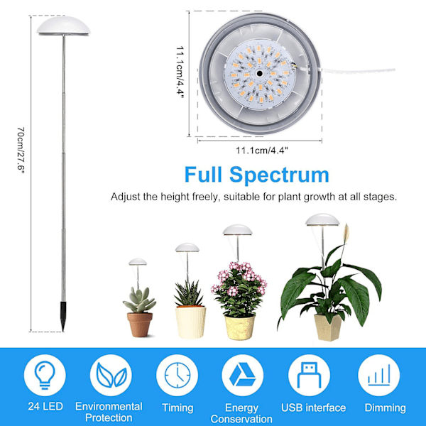 LED Potteplante Vækstlampe Neoglint Fuld Spektrum Vækstlys Højdejusterbar Dæmpbar Lysstyrke