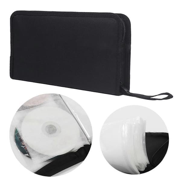 Bärbar CD DVD-fodral - 80 kapacitet Merceriserat tyg CD-förvaringsväska med dragkedja för hem bil CD DVD-boxväskor Blå[YJD] Blue