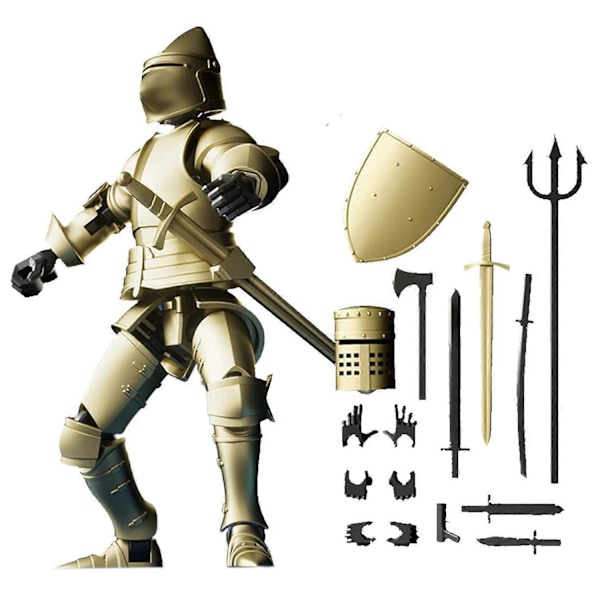 Actionfigur Riddare med Tillbehör Rörliga Leder Magnetisk Medeltida Krigarrobot Modell Leksak [YJD] Gold