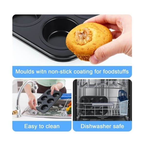 Muffinsformar - WJ - Kolstål - Non-stick - 6 Muffins - 26.5x18.5x2.8CM [YJD][YJD] Black