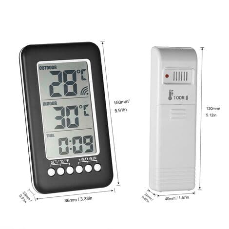2-i-1 Trådløst Indendørs og Udendørs Termometer – LCD-Display – Temperaturområde: -30°C til 70°C – Senderækkevidde: op til 100m[YJD]