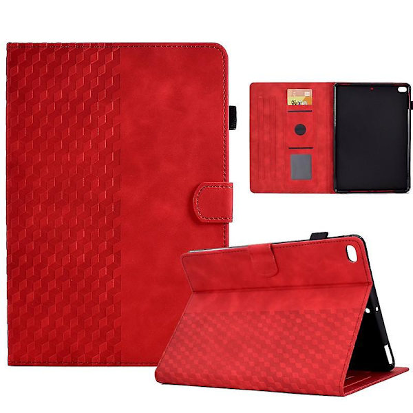 iPad 9.7 tuuman (iPad 6./5. sukupolvi) PU-nahkakotelo kuutio kynätelineellä ja korttipaikalla, myös iPadille[HK] Red