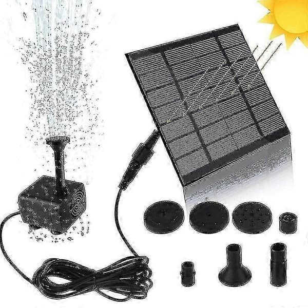 Solar havedamspumpe, 2-i-1 med solpanel, 200L/H 120cm løft, 6 dyser til fuglebad havefontæne[YJD]