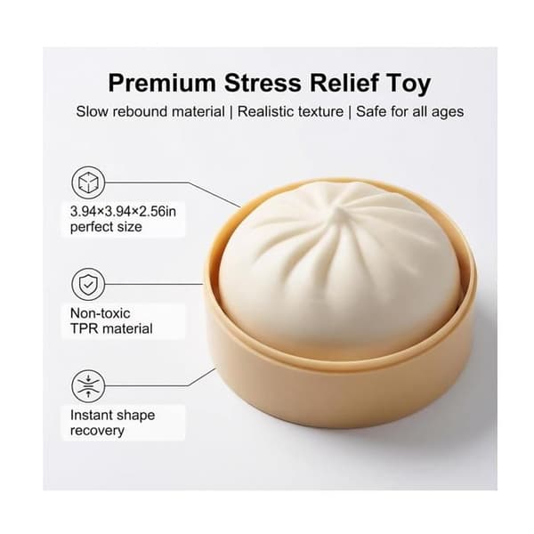 Dumplings Fidget, Stor Stressavlastande Sensorisk Boll för Vuxna Barn, Kläm Decompression Dough Fidget Leksak (Vit)[YJD]