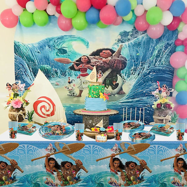 80 st Moana födelsedagsfestartiklar, Moana bordsartiklar set innehåller 40 st tallrikar, 20 st servetter, 20 st pappersmuggar för pojkar flickor  (YJD)