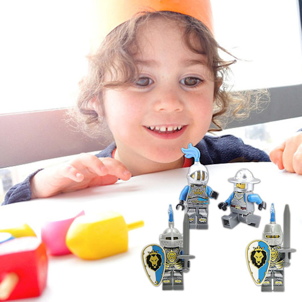 8 stk. Middelalderlige Blå Løve Ridder Soldat Minifigurer DIY Byggeklodser Legetøj Samleobjekter Riddere kk