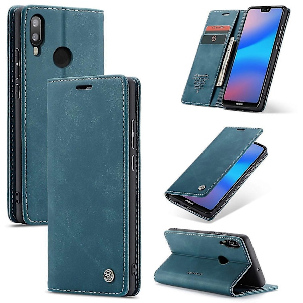 Til Huawei P20 Lite Caseme 013 Serie Simpel Kort Version Komfortabelt Læder Etui Rød[HK] Blue Huawei P20 Lite (2018)