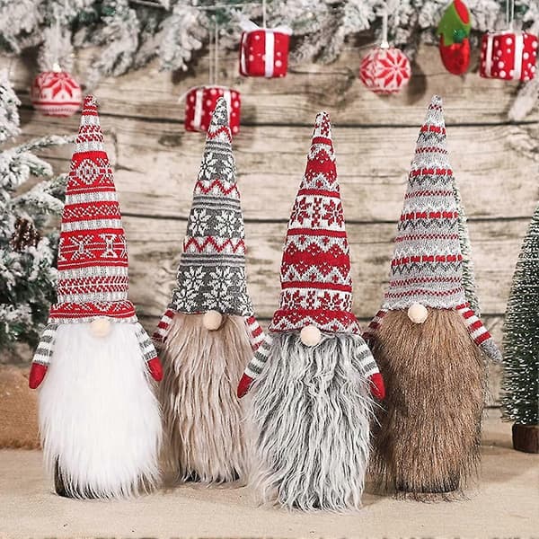 Set med julöverdrag för vinflaskor, 4-pack handgjorda svenska tomte-toppar, festlig bordsdekoration för julen[YJD]