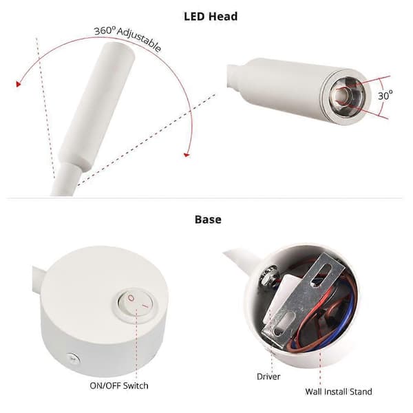 Fleksibel 3W LED skrivebordslampe studie lesegulv nattlys[YJD]